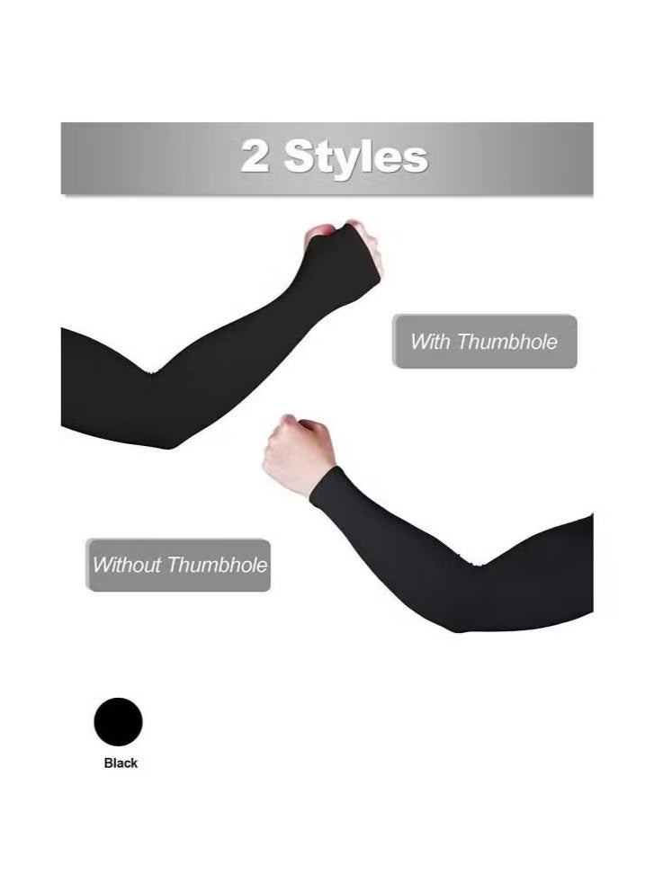 Cuken 6 Pairs Of UV Sun Protection Compression Arm Sleeves Protective Arm Covers Black Protective Arms Cooling Sun Protection Arm Sleeves for Outdoor Sports And Playing Ball, Black - Image 2